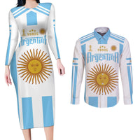 Vamos Argentina Champions Football Custom Couples Matching Long Sleeve Bodycon Dress and Long Sleeve Button Shirt White and Sky Blue LT9 - Wonder Print Shop