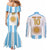 Vamos Argentina Champions Football Custom Couples Matching Mermaid Dress and Long Sleeve Button Shirt White and Sky Blue