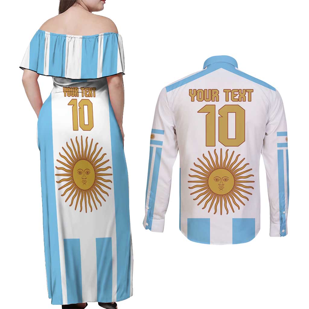 Vamos Argentina Champions Football Custom Couples Matching Off Shoulder Maxi Dress and Long Sleeve Button Shirt White and Sky Blue LT9 - Wonder Print Shop