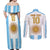 Vamos Argentina Champions Football Custom Couples Matching Off Shoulder Maxi Dress and Long Sleeve Button Shirt White and Sky Blue LT9 - Wonder Print Shop