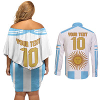 Vamos Argentina Champions Football Custom Couples Matching Off Shoulder Short Dress and Long Sleeve Button Shirt White and Sky Blue LT9 - Wonder Print Shop