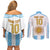 Vamos Argentina Champions Football Custom Couples Matching Off Shoulder Short Dress and Long Sleeve Button Shirt White and Sky Blue LT9 - Wonder Print Shop