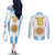 Vamos Argentina Champions Football Custom Couples Matching Off The Shoulder Long Sleeve Dress and Long Sleeve Button Shirt White and Sky Blue