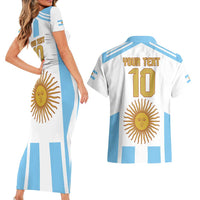 Vamos Argentina Champions Football Custom Couples Matching Short Sleeve Bodycon Dress and Hawaiian Shirt White and Sky Blue LT9 - Wonder Print Shop