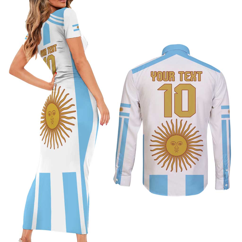 Vamos Argentina Champions Football Custom Couples Matching Short Sleeve Bodycon Dress and Long Sleeve Button Shirt White and Sky Blue LT9 - Wonder Print Shop