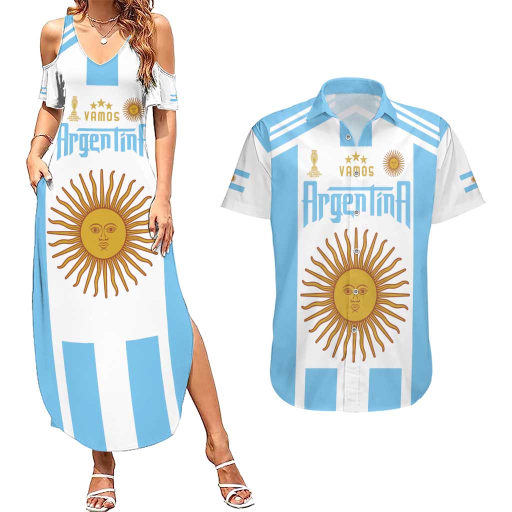 Vamos Argentina Champions Football Custom Couples Matching Summer Maxi Dress and Hawaiian Shirt White and Sky Blue LT9 - Wonder Print Shop