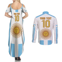 Vamos Argentina Champions Football Custom Couples Matching Summer Maxi Dress and Long Sleeve Button Shirt White and Sky Blue LT9 - Wonder Print Shop