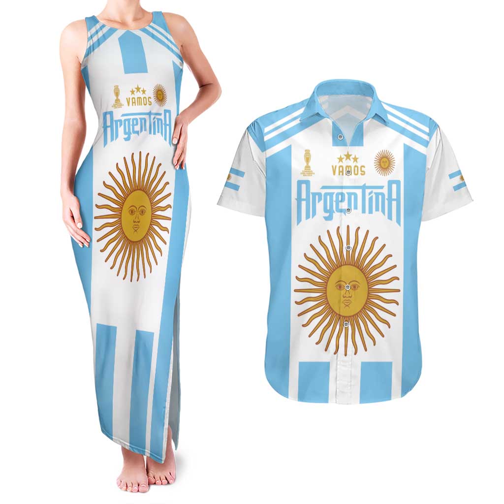 Vamos Argentina Champions Football Custom Couples Matching Tank Maxi Dress and Hawaiian Shirt White and Sky Blue LT9 - Wonder Print Shop