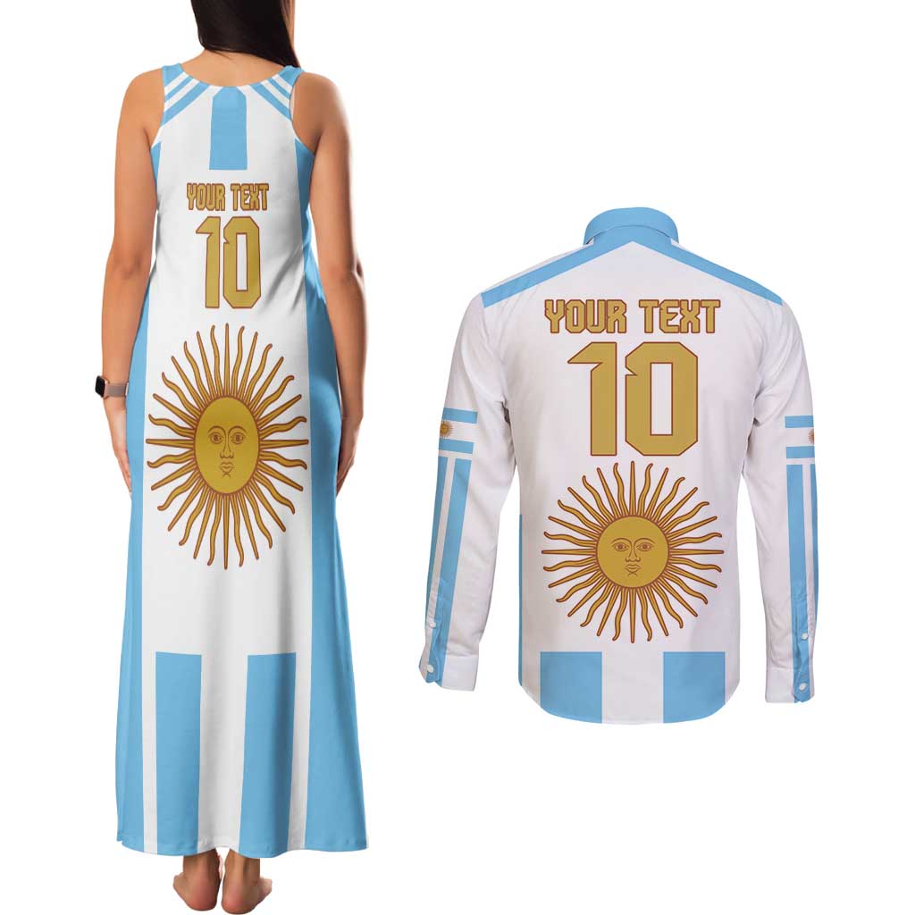 Vamos Argentina Champions Football Custom Couples Matching Tank Maxi Dress and Long Sleeve Button Shirt White and Sky Blue LT9 - Wonder Print Shop