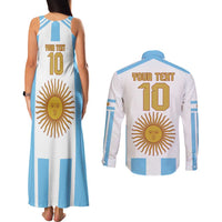 Vamos Argentina Champions Football Custom Couples Matching Tank Maxi Dress and Long Sleeve Button Shirt White and Sky Blue LT9 - Wonder Print Shop