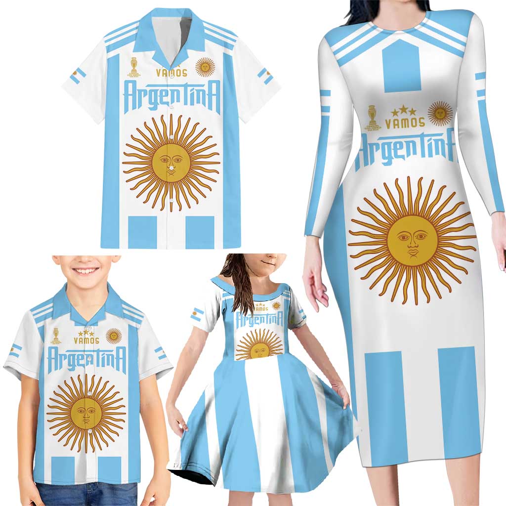 Vamos Argentina Champions Football Custom Family Matching Long Sleeve Bodycon Dress and Hawaiian Shirt White and Sky Blue LT9 - Wonder Print Shop