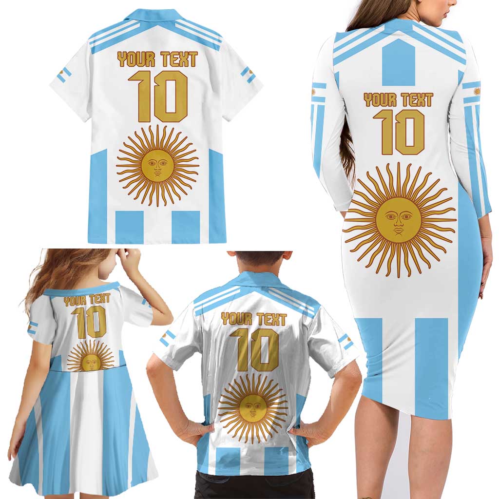 Vamos Argentina Champions Football Custom Family Matching Long Sleeve Bodycon Dress and Hawaiian Shirt White and Sky Blue LT9 - Wonder Print Shop