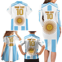 Vamos Argentina Champions Football Custom Family Matching Long Sleeve Bodycon Dress and Hawaiian Shirt White and Sky Blue LT9 - Wonder Print Shop