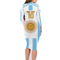 Vamos Argentina Champions Football Custom Family Matching Long Sleeve Bodycon Dress and Hawaiian Shirt White and Sky Blue LT9 - Wonder Print Shop