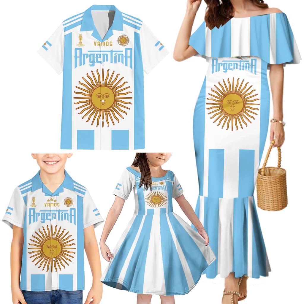 Vamos Argentina Champions Football Custom Family Matching Mermaid Dress and Hawaiian Shirt White and Sky Blue LT9 - Wonder Print Shop