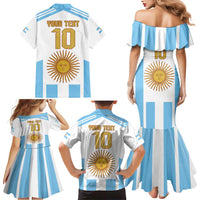 Vamos Argentina Champions Football Custom Family Matching Mermaid Dress and Hawaiian Shirt White and Sky Blue LT9 - Wonder Print Shop
