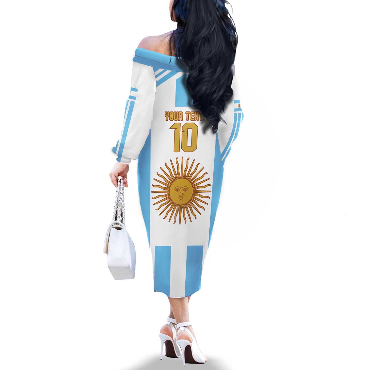 Vamos Argentina Champions Football Custom Family Matching Off The Shoulder Long Sleeve Dress and Hawaiian Shirt White and Sky Blue - Wonder Print Shop