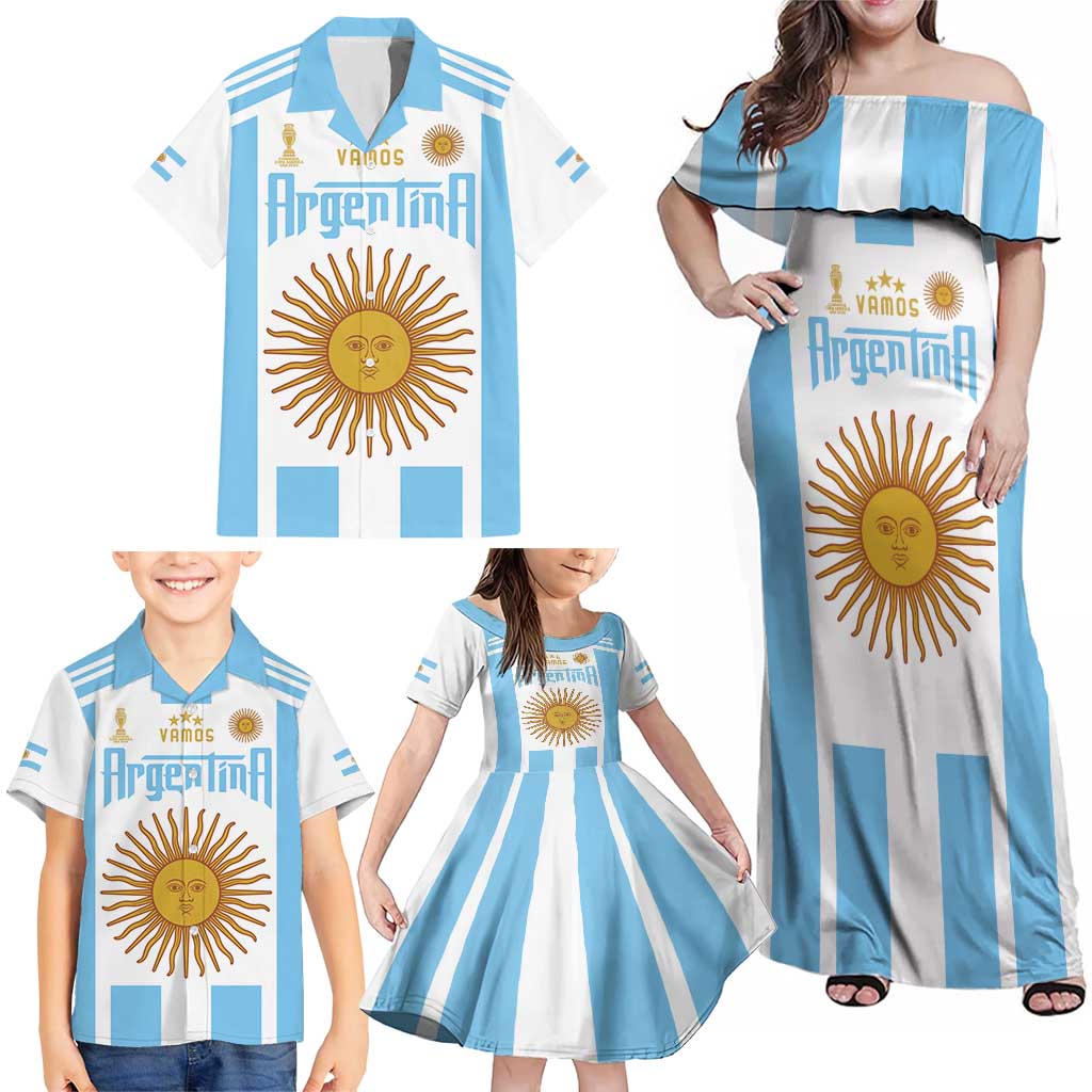 Vamos Argentina Champions Football Custom Family Matching Off Shoulder Maxi Dress and Hawaiian Shirt White and Sky Blue LT9 - Wonder Print Shop