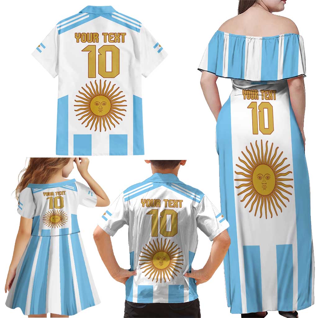 Vamos Argentina Champions Football Custom Family Matching Off Shoulder Maxi Dress and Hawaiian Shirt White and Sky Blue LT9 - Wonder Print Shop