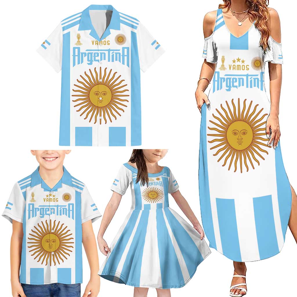 Vamos Argentina Champions Football Custom Family Matching Summer Maxi Dress and Hawaiian Shirt White and Sky Blue - Wonder Print Shop
