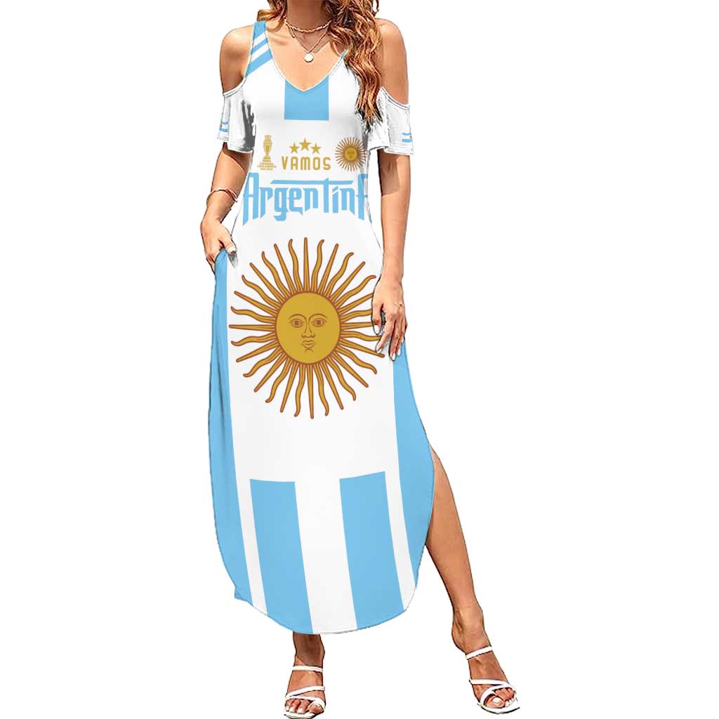Vamos Argentina Champions Football Custom Family Matching Summer Maxi Dress and Hawaiian Shirt White and Sky Blue - Wonder Print Shop