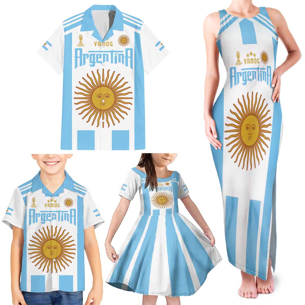 Vamos Argentina Champions Football Custom Family Matching Tank Maxi Dress and Hawaiian Shirt White and Sky Blue - Wonder Print Shop