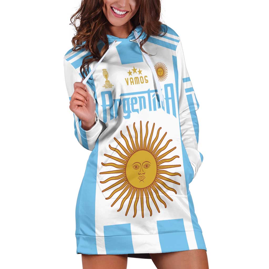 Vamos Argentina Champions Football Custom Hoodie Dress White and Sky Blue - Wonder Print Shop