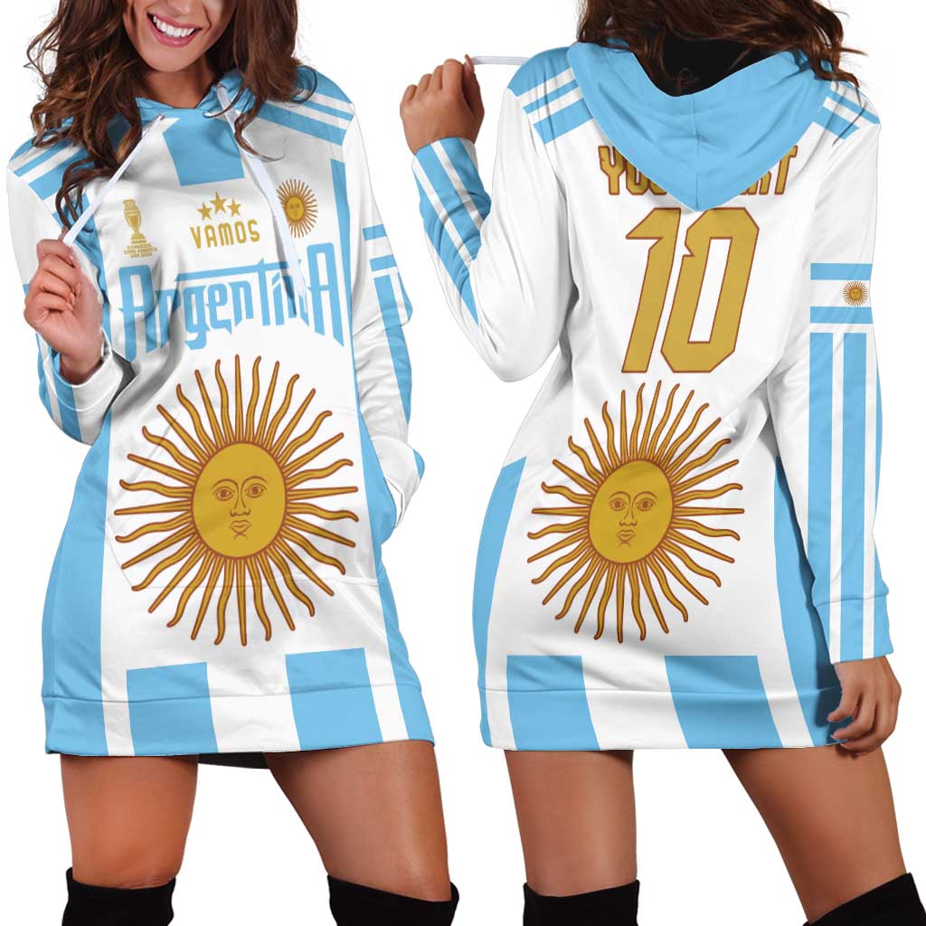 Vamos Argentina Champions Football Custom Hoodie Dress White and Sky Blue - Wonder Print Shop
