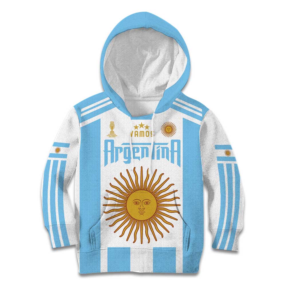 Vamos Argentina Champions Football Custom Kid Hoodie White and Sky Blue - Wonder Print Shop
