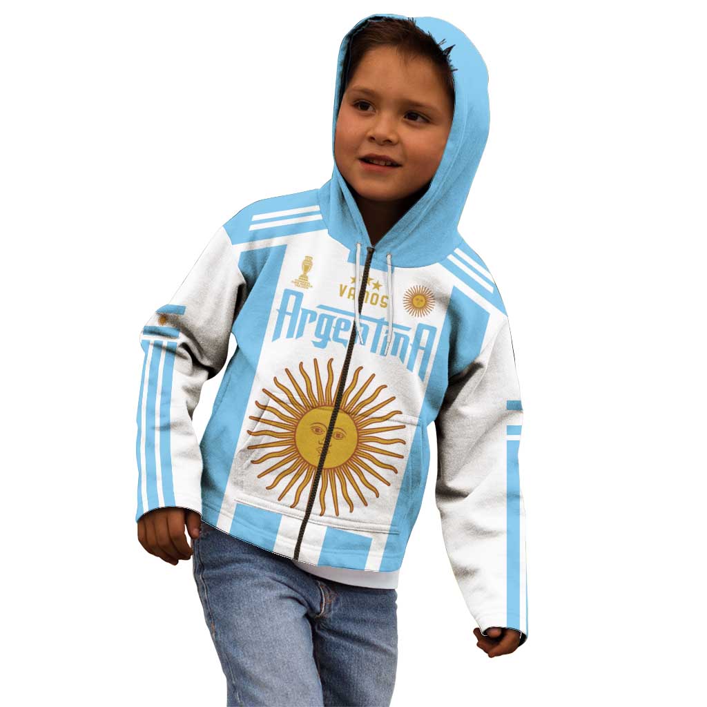 Vamos Argentina Champions Football Custom Kid Hoodie White and Sky Blue - Wonder Print Shop