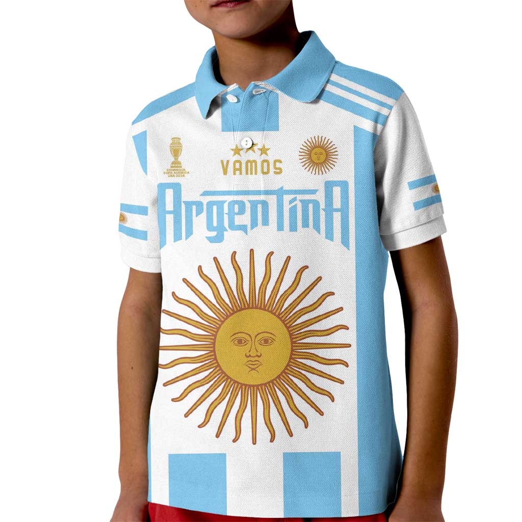 Vamos Argentina Champions Football Custom Kid Polo Shirt White and Sky Blue - Wonder Print Shop