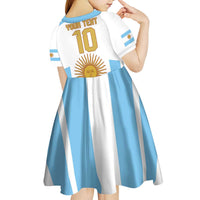 Vamos Argentina Champions Football Custom Kid Short Sleeve Dress White and Sky Blue - Wonder Print Shop