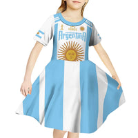 Vamos Argentina Champions Football Custom Kid Short Sleeve Dress White and Sky Blue - Wonder Print Shop