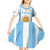 Vamos Argentina Champions Football Custom Kid Short Sleeve Dress White and Sky Blue - Wonder Print Shop
