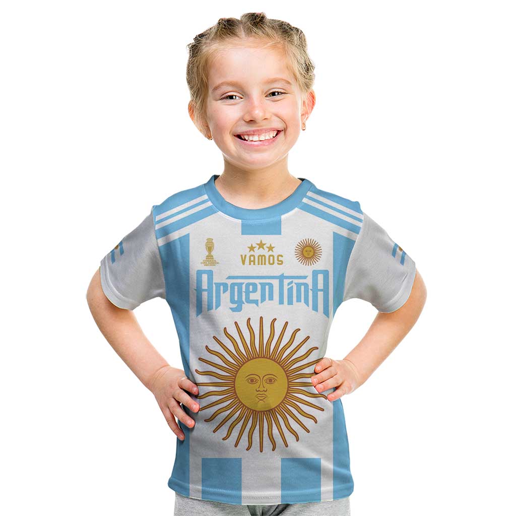 Vamos Argentina Champions Football Custom Kid T Shirt White and Sky Blue - Wonder Print Shop