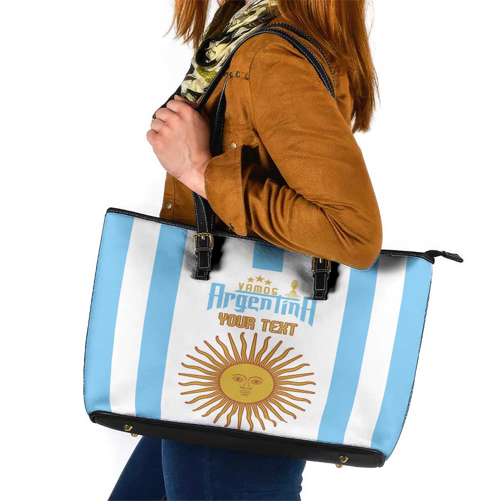 Vamos Argentina Champions Football Custom Leather Tote Bag White and Sky Blue - Wonder Print Shop
