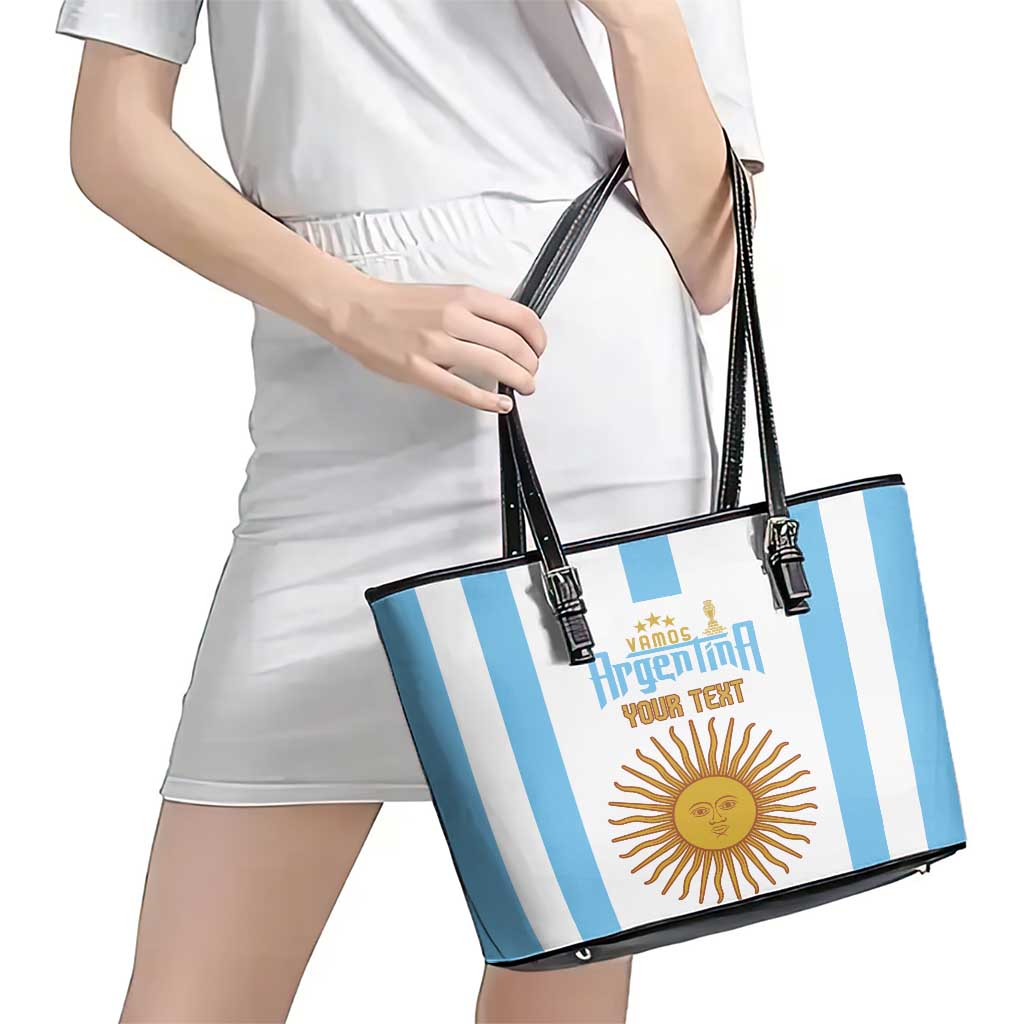 Vamos Argentina Champions Football Custom Leather Tote Bag White and Sky Blue - Wonder Print Shop