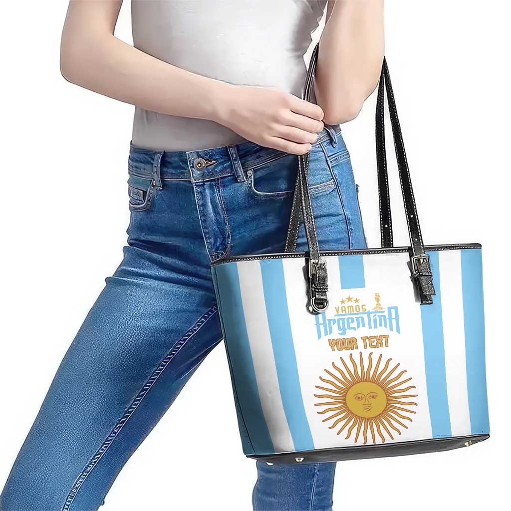 Vamos Argentina Champions Football Custom Leather Tote Bag White and Sky Blue - Wonder Print Shop