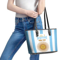 Vamos Argentina Champions Football Custom Leather Tote Bag White and Sky Blue - Wonder Print Shop