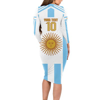 Vamos Argentina Champions Football Custom Long Sleeve Bodycon Dress White and Sky Blue - Wonder Print Shop