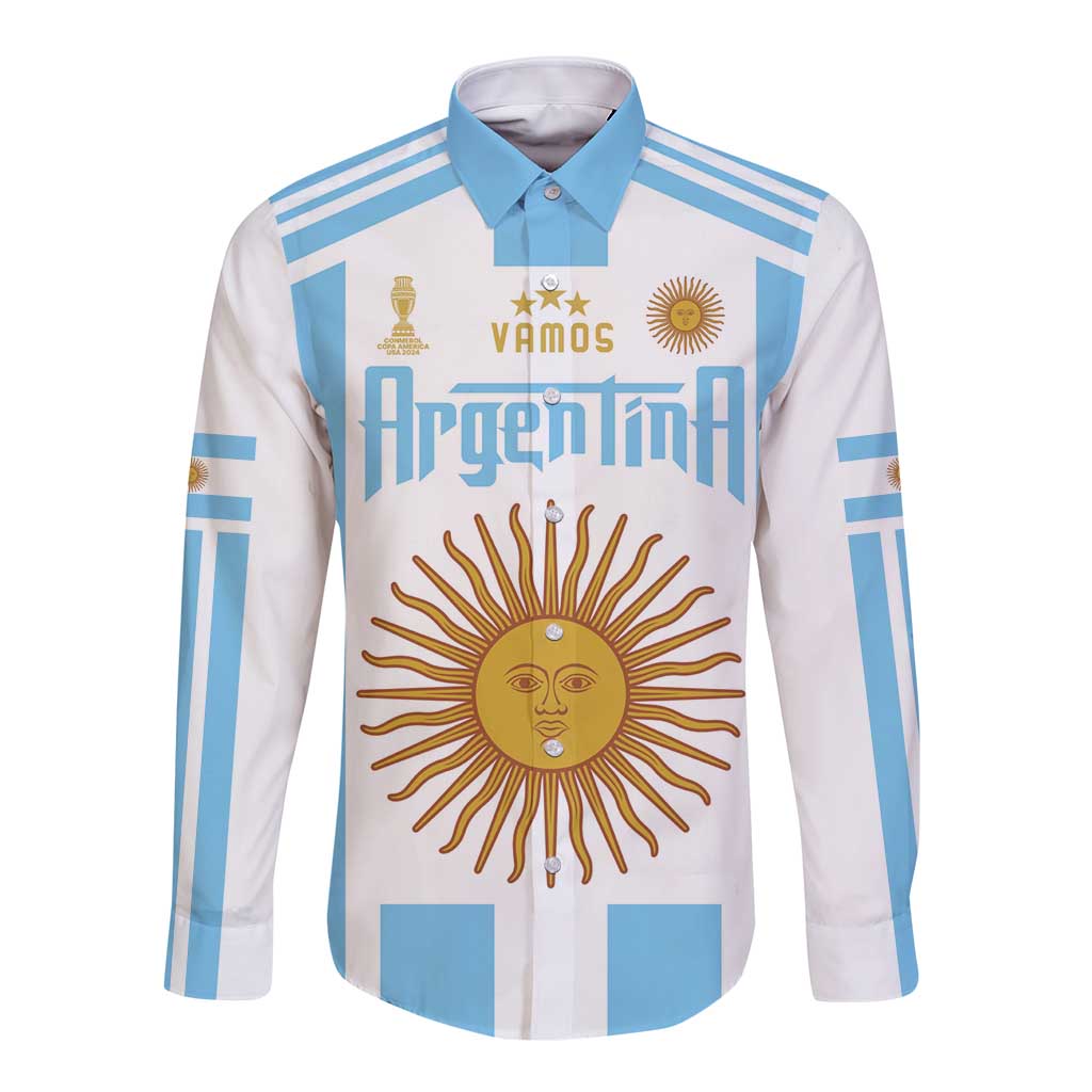 Vamos Argentina Champions Football Custom Long Sleeve Button Shirt White and Sky Blue - Wonder Print Shop