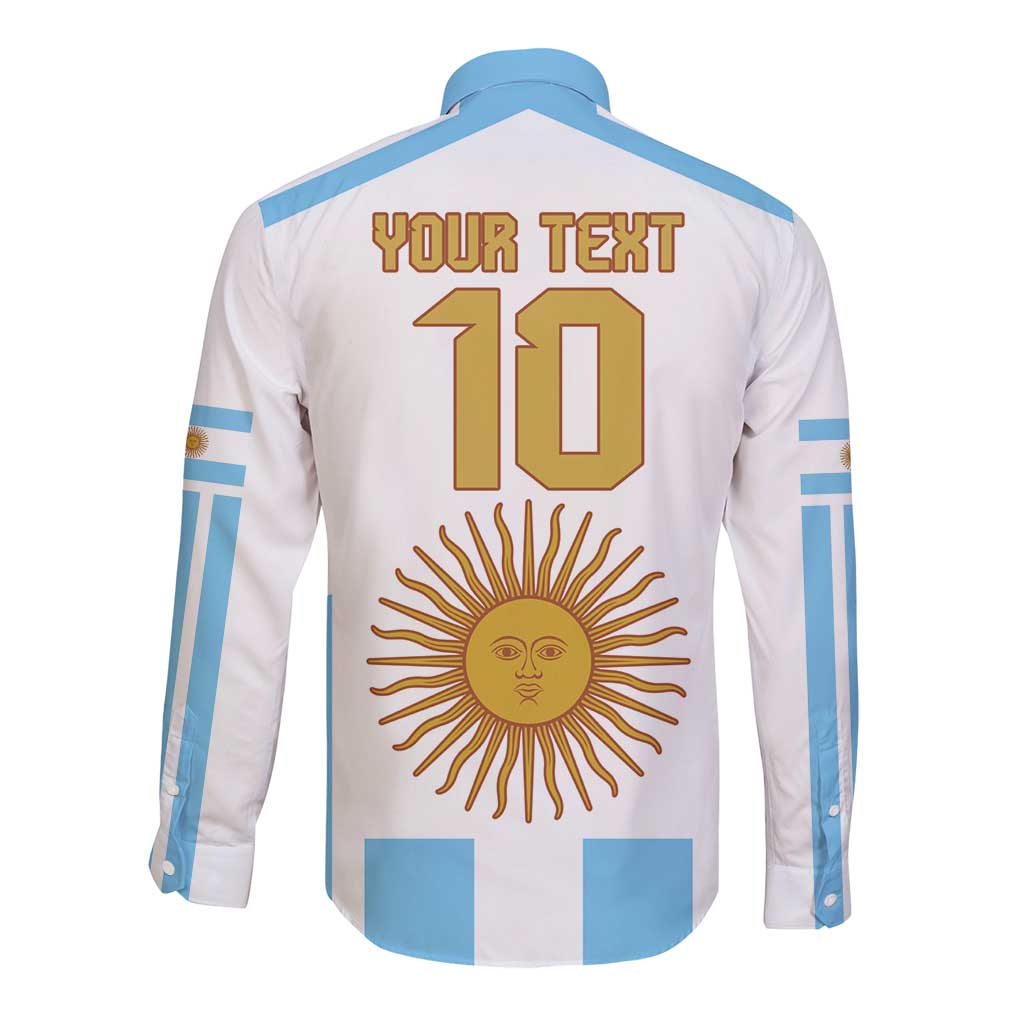 Vamos Argentina Champions Football Custom Long Sleeve Button Shirt White and Sky Blue - Wonder Print Shop