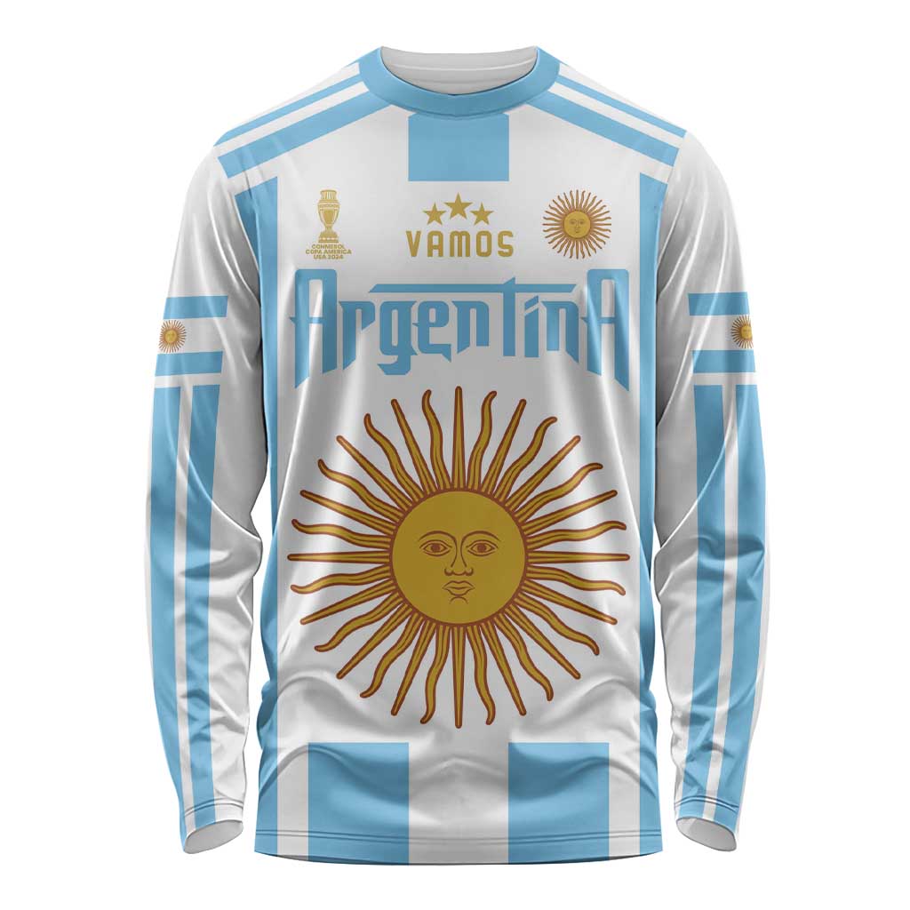 Vamos Argentina Champions Football Custom Long Sleeve Shirt White and Sky Blue - Wonder Print Shop