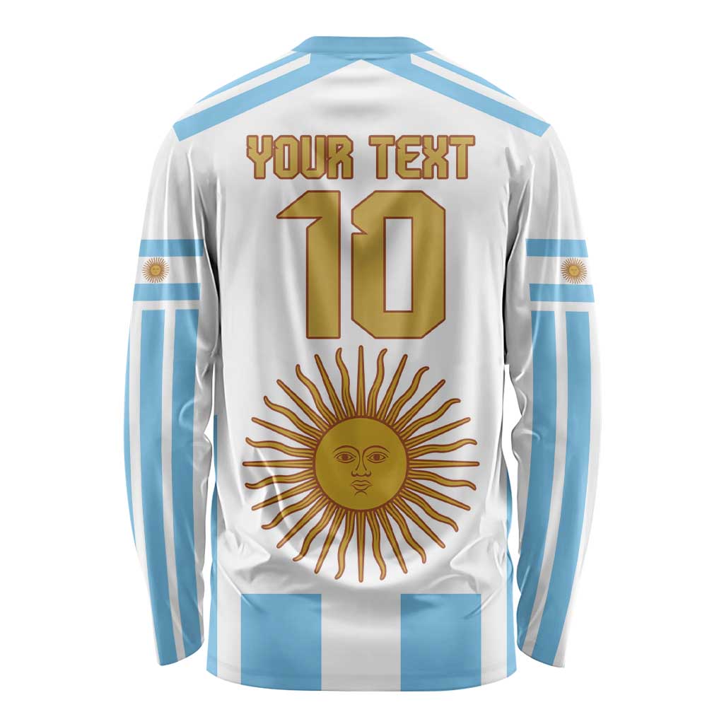 Vamos Argentina Champions Football Custom Long Sleeve Shirt White and Sky Blue - Wonder Print Shop