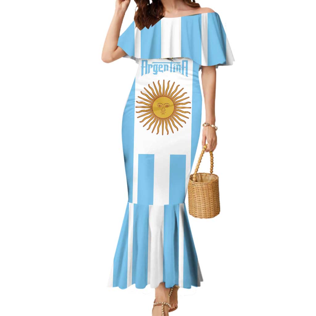 Vamos Argentina Champions Football Custom Mermaid Dress White and Sky Blue - Wonder Print Shop