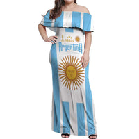 Vamos Argentina Champions Football Custom Off Shoulder Maxi Dress White and Sky Blue - Wonder Print Shop