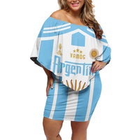 Vamos Argentina Champions Football Custom Off Shoulder Short Dress White and Sky Blue - Wonder Print Shop