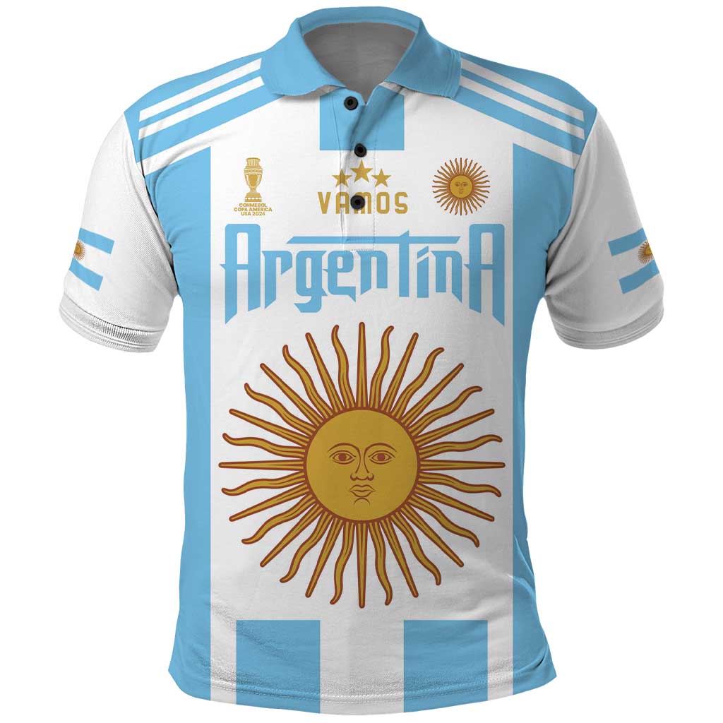 Vamos Argentina Champions Football Custom Polo Shirt White and Sky Blue - Wonder Print Shop