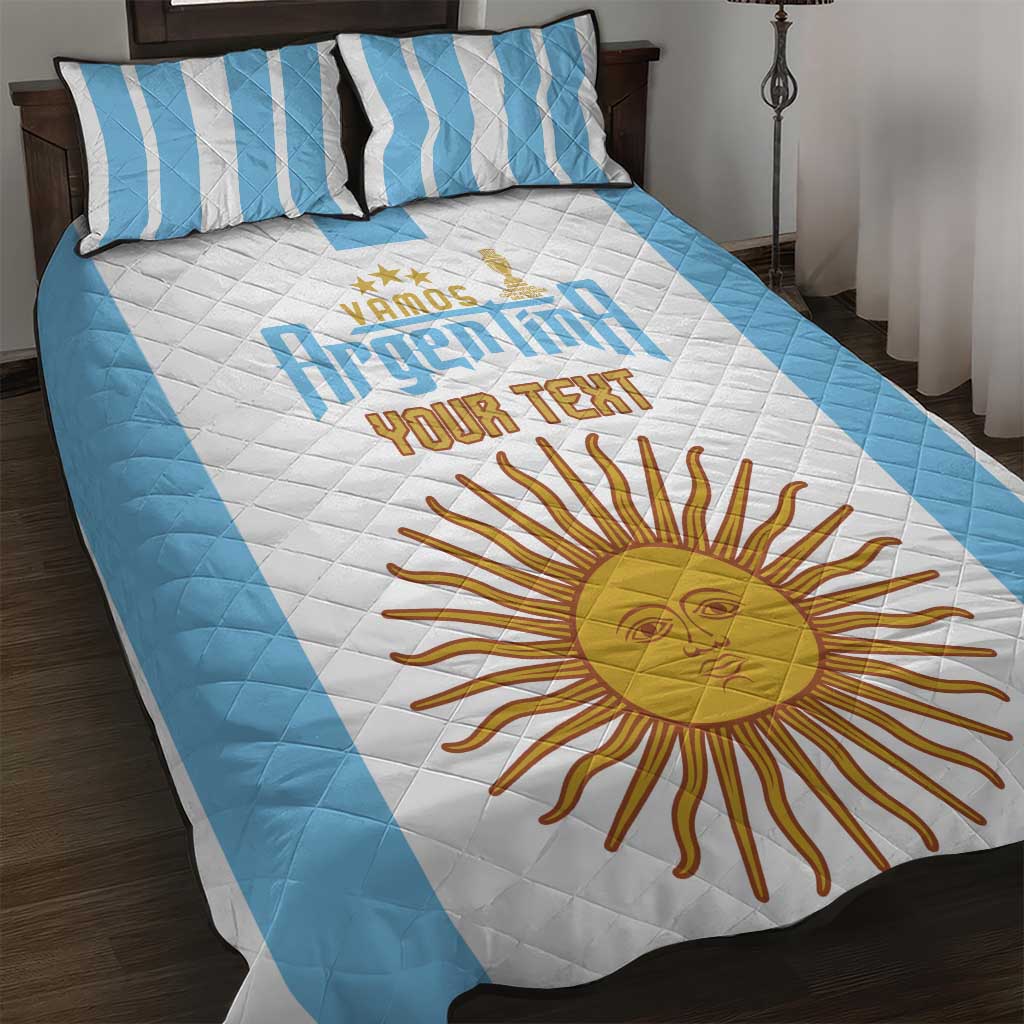 Vamos Argentina Champions Football Custom Quilt Bed Set White and Sky Blue - Wonder Print Shop