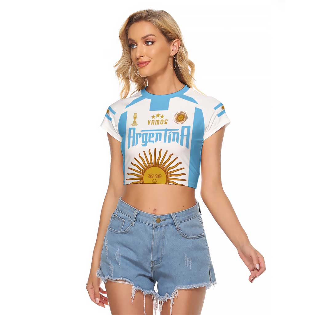 Vamos Argentina Champions Football Custom Raglan Cropped T Shirt White and Sky Blue - Wonder Print Shop
